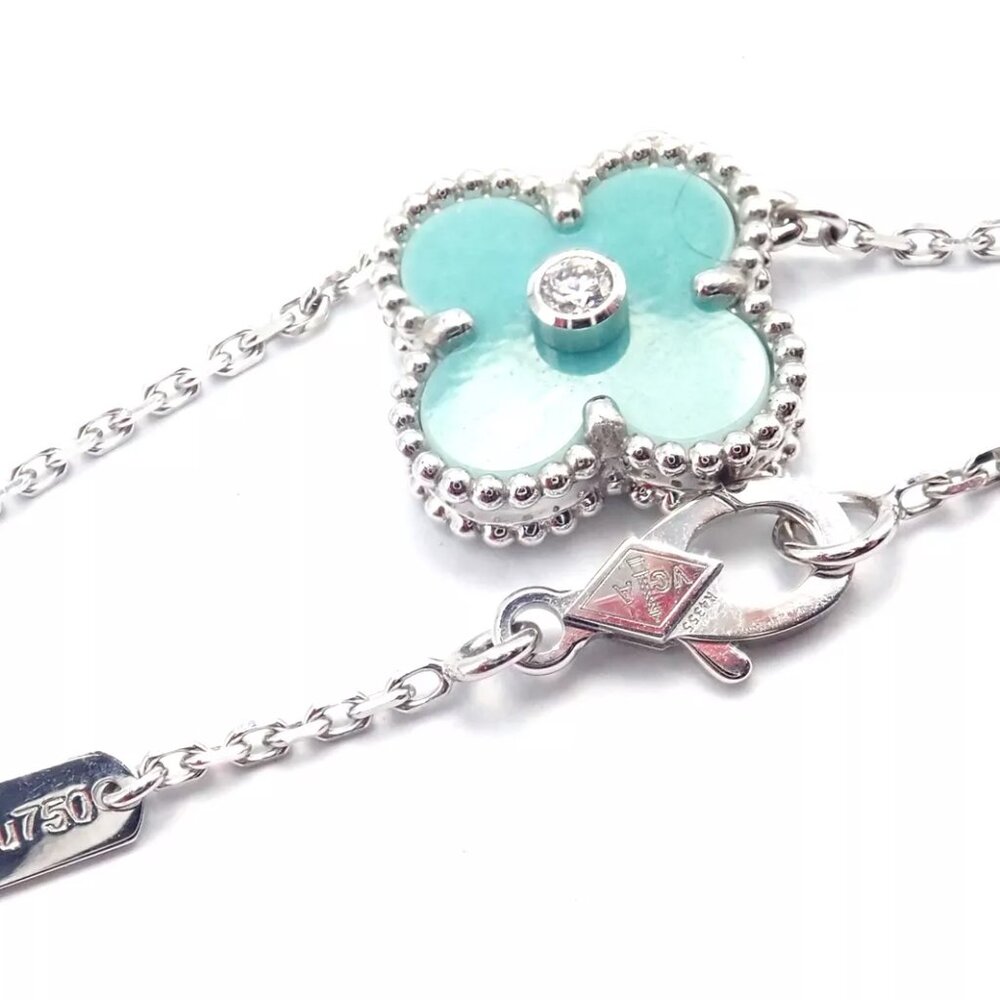 Van Cleef &Arpels Celadon Sèvres Porcelain Diamond 18k Vintage Alhambra Necklace - Picture 9 of 13